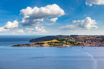 Naklejka premium Scenic Coastal View of Swanage Bay and Town in Dorset, England, UK