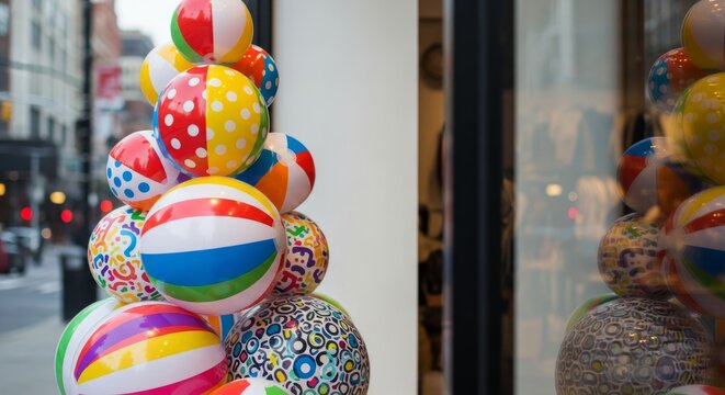 Colorful Beach Balls in Vibrant Store Display
