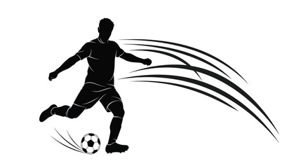Obraz premium A dynamic illustration depicts a soccer player in motion kicking a ball with trailing lines creating a striking silhouette high quality professional detailed modern