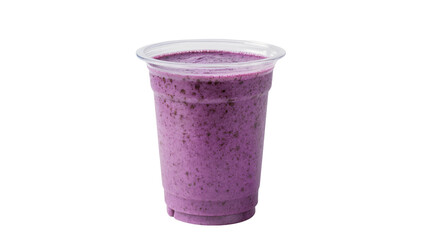 Purple berry smoothie in a clear plastic cup with lid, isolated on transparent background © Maria