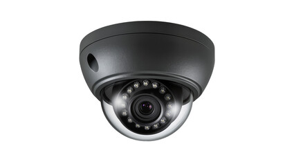 Dark grey dome security camera with infrared LEDs, isolated on transparent background © Maria