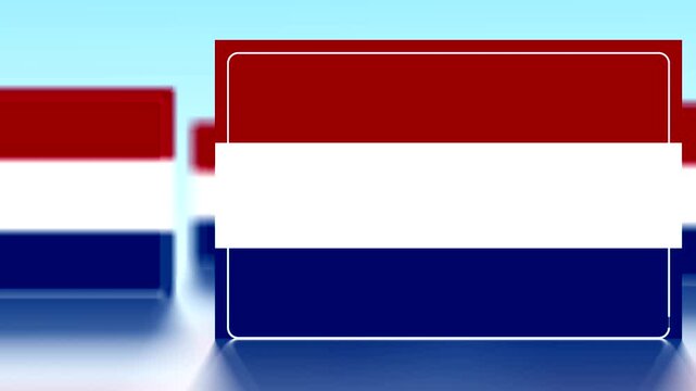 Flag of the Netherlands, Red white and blue horizontal stripes with white outlined rectangle on colored background  modern design element