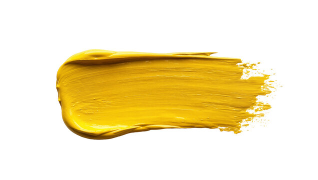 Thick yellow paint brush stroke with visible texture, isolated on transparent background