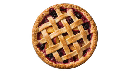 Golden lattice fruit pie with blueberries and peaches, isolated on transparent background © Maria
