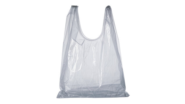 Empty clear plastic shopping bag with handles, isolated on transparent background
