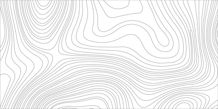Abstract black and white topographic map background with contour lines. Minimalist wave pattern for terrain elevation.