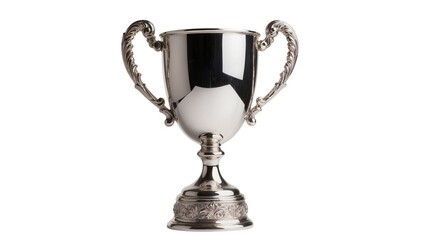 Fototapeta premium Ornate silver trophy with decorative handles and base, isolated on transparent background
