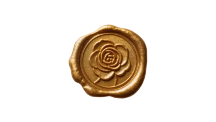 Fotobehang Goud Golden wax seal with rose imprint, isolated on transparent background  © Maria