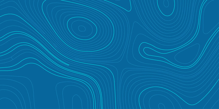 Blue topographic map abstract background with wavy contour lines. Minimalist vector pattern for tech wallpaper.