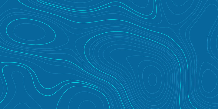 Blue topographic map abstract background with wavy contour lines. Minimalist vector pattern for tech wallpaper.