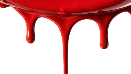Thick viscous red paint dripping, isolated on transparent background © Maria