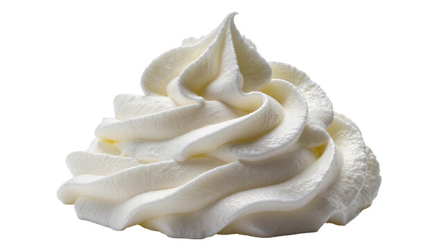Swirl of creamy white whipped cream, isolated on transparent background