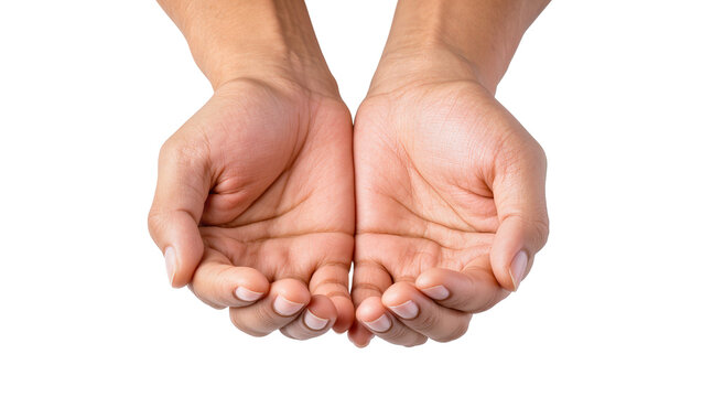 Two cupped hands holding nothing, isolated on transparent background