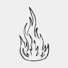 Obraz premium Flame silhouette with textured black outlines. Simple bonfire or wildfire icon. Hand drawn vector sketch illustration in vintage crayon charcoal style.