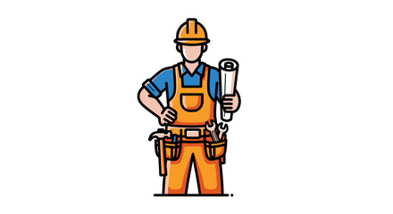 Fototapeta premium Construction worker holding blueprint ready for building project isolated