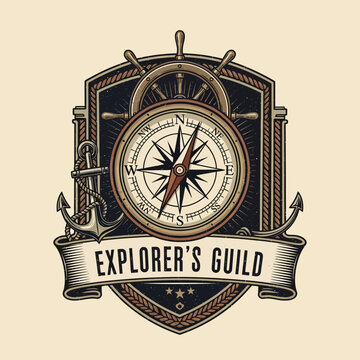 Explorers Guild Emblem with Compass and Anchors.