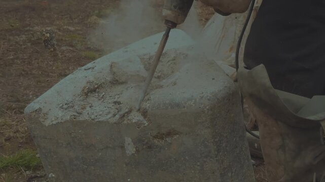 Jackhammer work, Jackhammer, Breaking stone with jackhammer