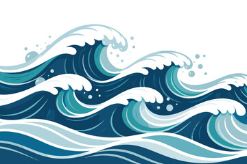 Fototapeta premium Dynamic Ocean Waves Vector Illustration, Sea Surf Motion, Blue Water Splash and Marine Landscape Design
