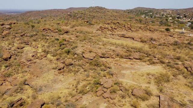 Aerial Panorama of Molepolole Village and Rocky Kweneng Landscape rocky terrain