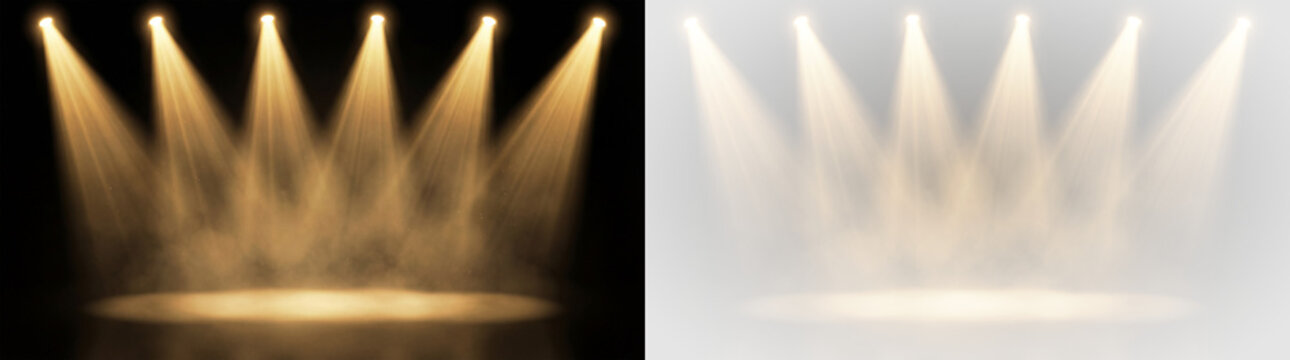 stage spotlights with smoke effects and illuminated circular areas on dark background