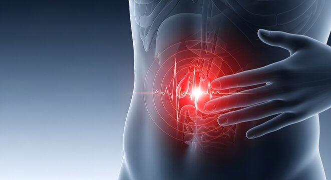 Gallbladder Stone Condition Visualization with Red Pain Highlight Digestive System Medical Concept