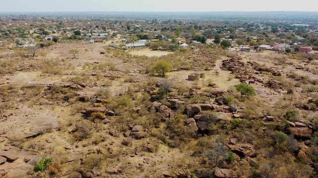 Aerial Panorama of Molepolole Village and Rocky Kweneng Landscape rocky terrain