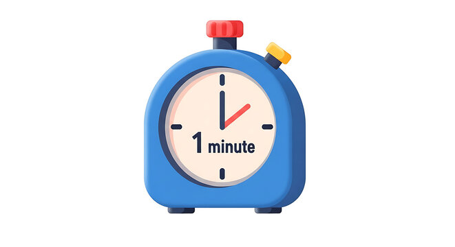 Blue stopwatch timer showing 1 minute elapsed, sports timing, countdown, timekeeping, seconds, measurement, deadline concept