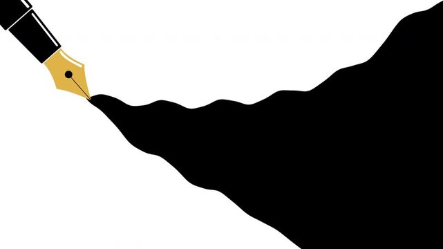 Fountain Pen Nib Writing With Flowing Black Ink Animation. Calligraphy, Writing