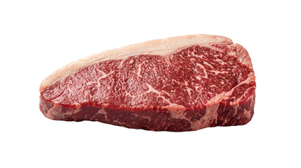 Raw marbled beef steak with fat cap, isolated on transparent background