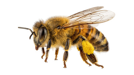 Furry honey bee with pollen on leg, isolated on transparent background © Giulia