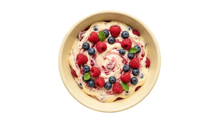 Creamy berry swirl dessert with raspberries and blueberries, isolated on transparent background © Giulia