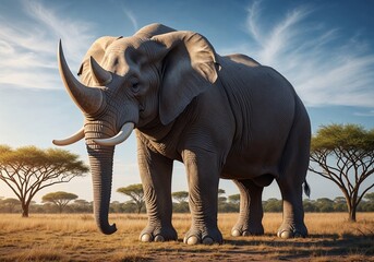 Fototapeta premium Hybrid elephant-rhinoceros standing majestically on an African savanna landscape 