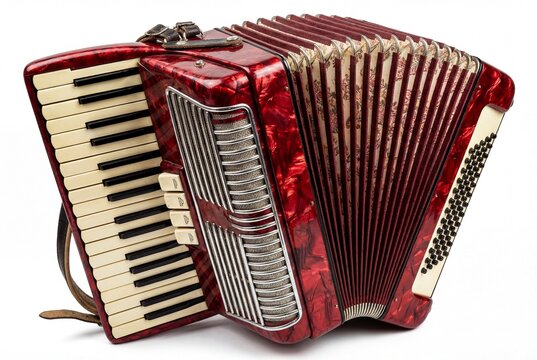 Professional Studio Shot of a Red Pearlescent Piano Accordion on White Background