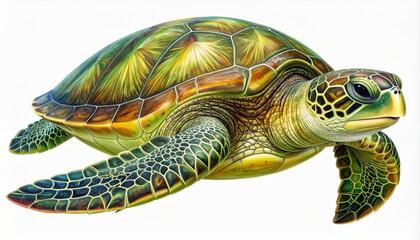 Fototapeta premium Detailed hand drawn illustration of a green sea turtle
