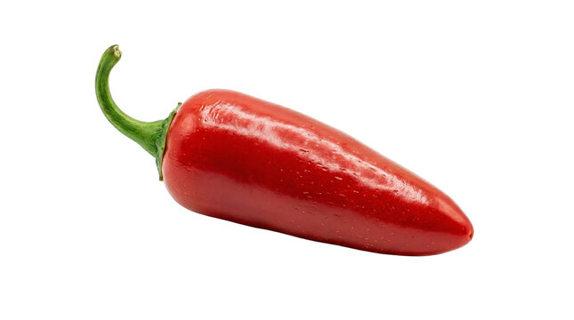 Ripe red jalape&ntilde;o pepper with green stem, isolated on transparent background