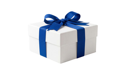 Obraz premium White gift box with blue ribbon and bow, isolated on transparent background