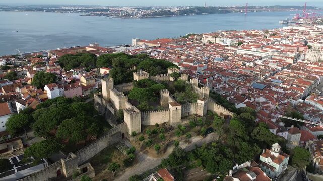 Drone video Castelo de S&atilde;o Jorge Lisbon Portugal Europe