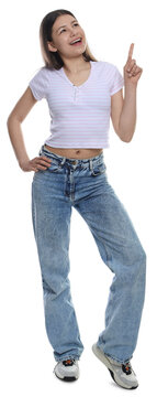 Portrait of beautiful teenage girl on white background