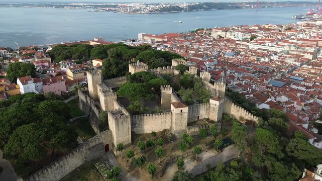 Drone video Castelo de S&atilde;o Jorge Lisbon Portugal Europe