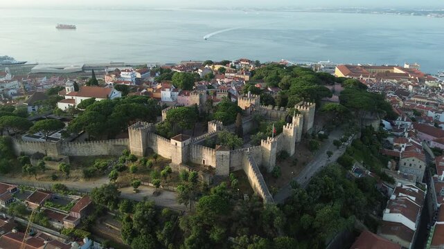 Drone video Castelo de S&atilde;o Jorge Lisbon Portugal Europe