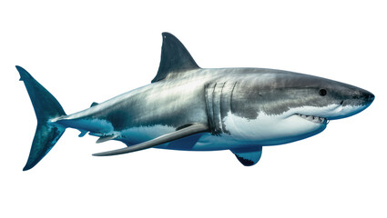 Obraz premium Great white shark with sharp teeth swimming, isolated on transparent background
