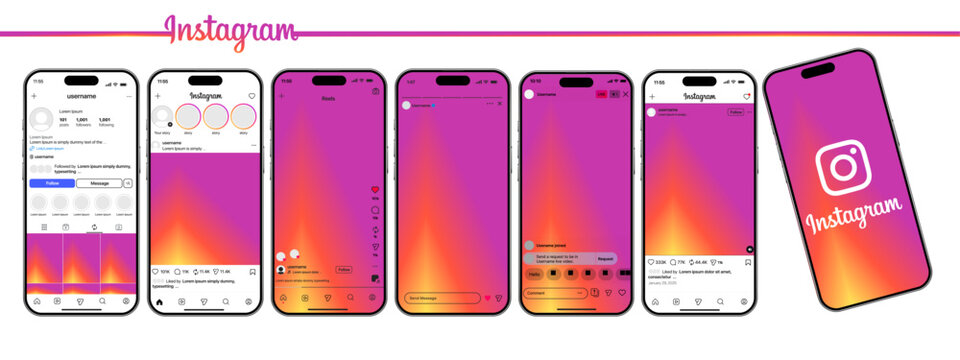 instagram Post Reels Story mockup template frame with iPhone 17 pro Max mock up design. instagram mockup social media template. Instagram Story template. Instagram Post template.