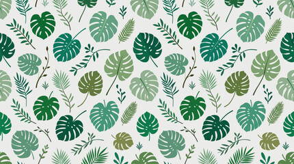 Seamless tropical monstera leaf pattern with varied green foliage background. © pixel*