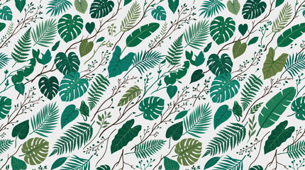 Seamless green tropical leaf pattern with botanical illustrations. © pixel*