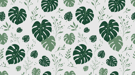 Seamless tropical monstera leaf pattern with green botanical foliage. © pixel*