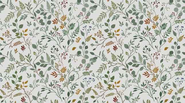 Seamless vintage botanical pattern featuring delicate wildflowers and foliage on a light background.