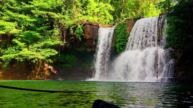 waterfall in a green forest