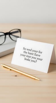 A humorous wedding invitation card with a playful typo on a desk
