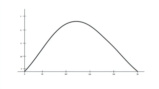 A simple black curved line depicting a parabolic trajectory with a numeric x and y axis
