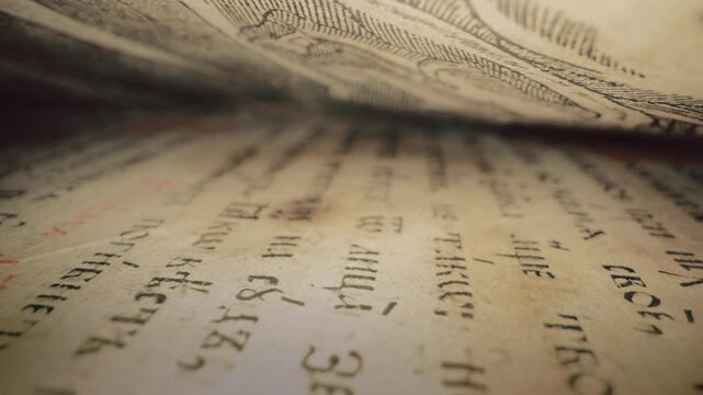 Macro Background Of Saved Medieval Book With Ancient Writings.archival Artifacts